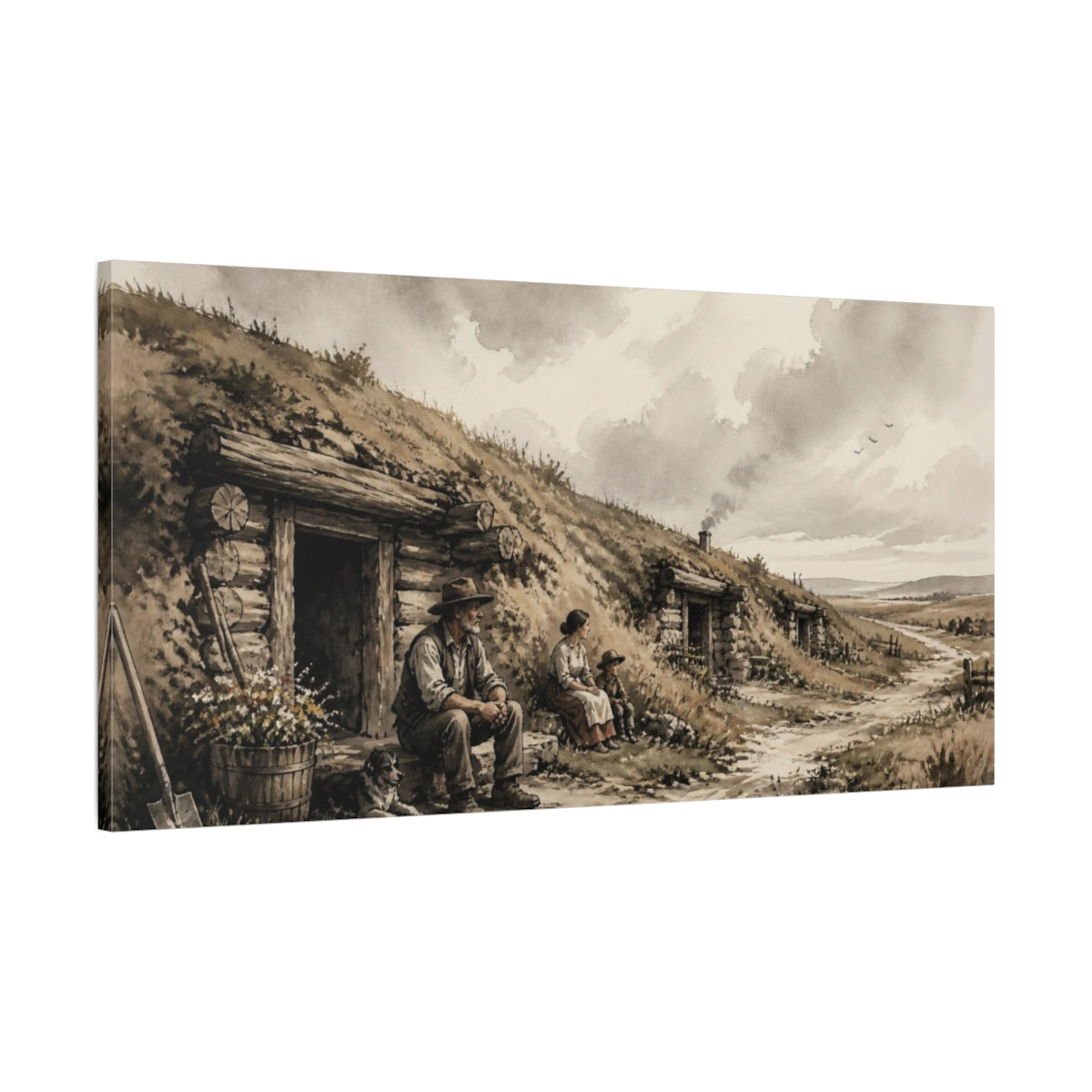 Main Mockup. Rustic Pioneer Family shown as canvas print