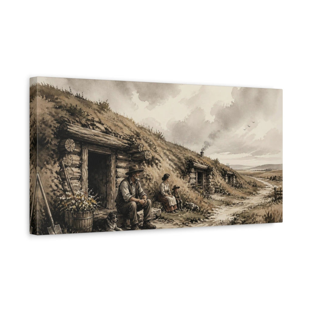 Side Mockup 3. Rustic Pioneer Family shown as canvas print