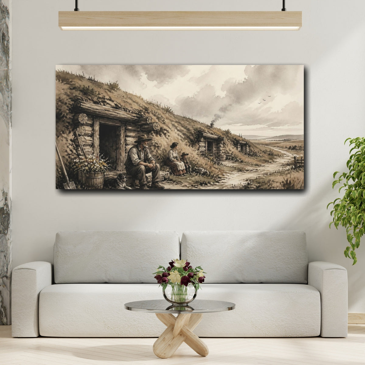 Mockup 2. Rustic Pioneer Family shown as canvas print