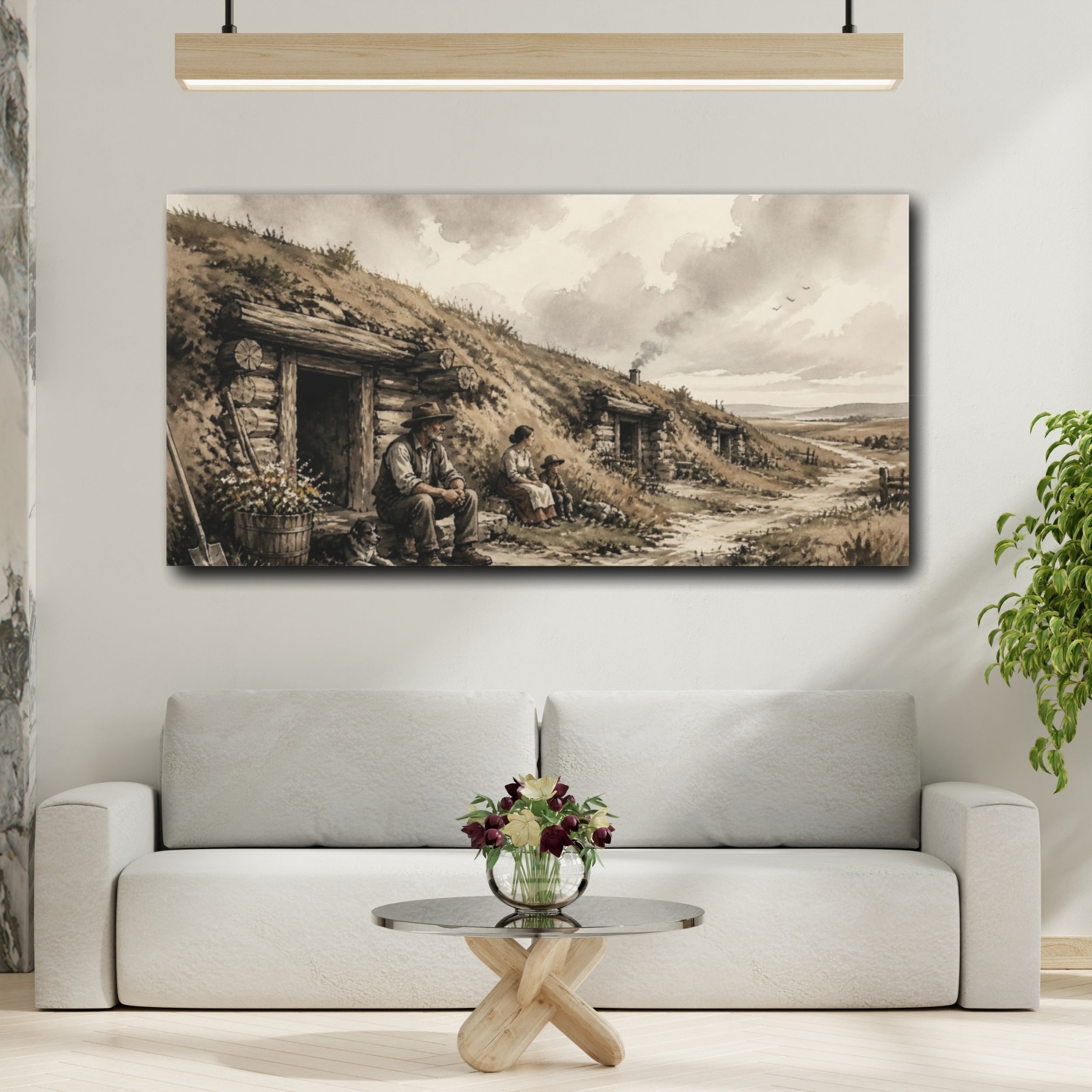 Mockup 2. Rustic Pioneer Family shown as canvas print