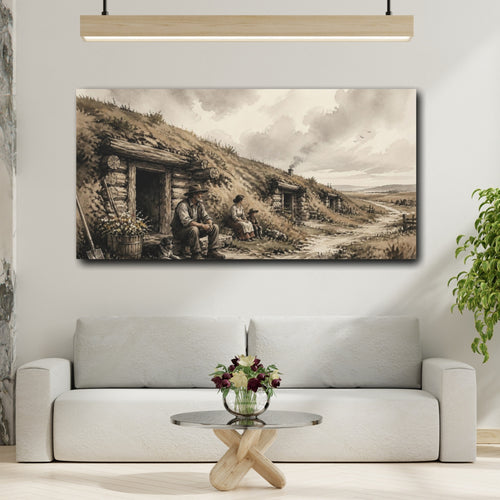 Mockup 2. Rustic Pioneer Family shown as canvas print