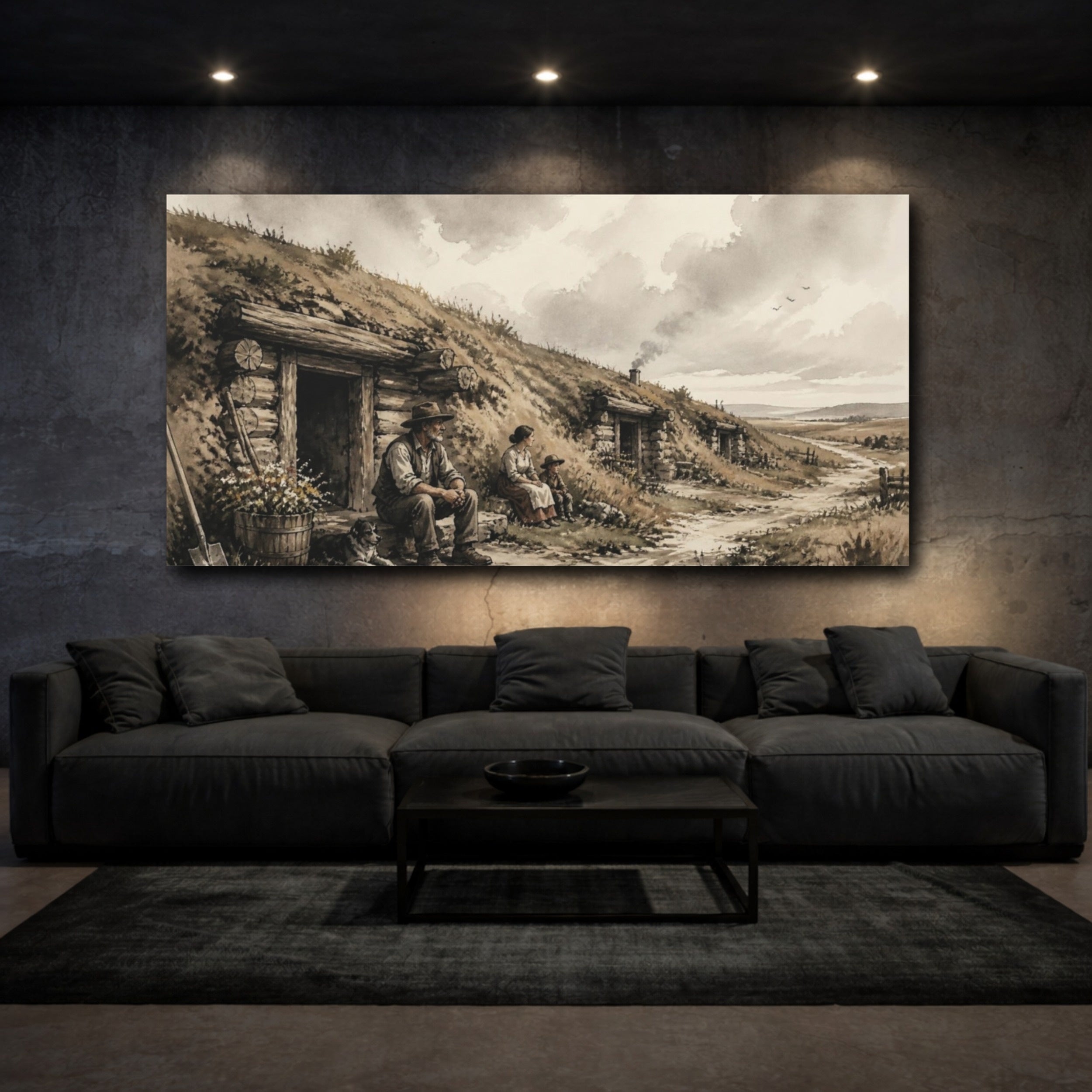 Mockup 3. Rustic Pioneer Family shown as canvas print
