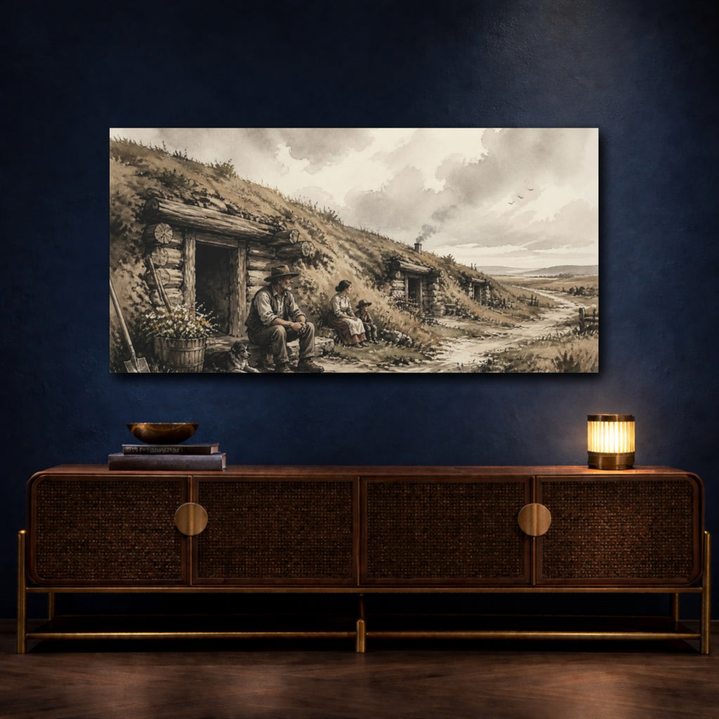 Mockup 4. Rustic Pioneer Family shown as canvas print