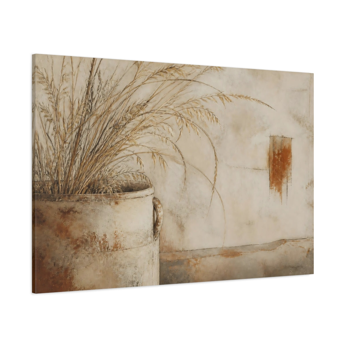 Side Mockup 1. Rustic Pot With Wheat shown as canvas print