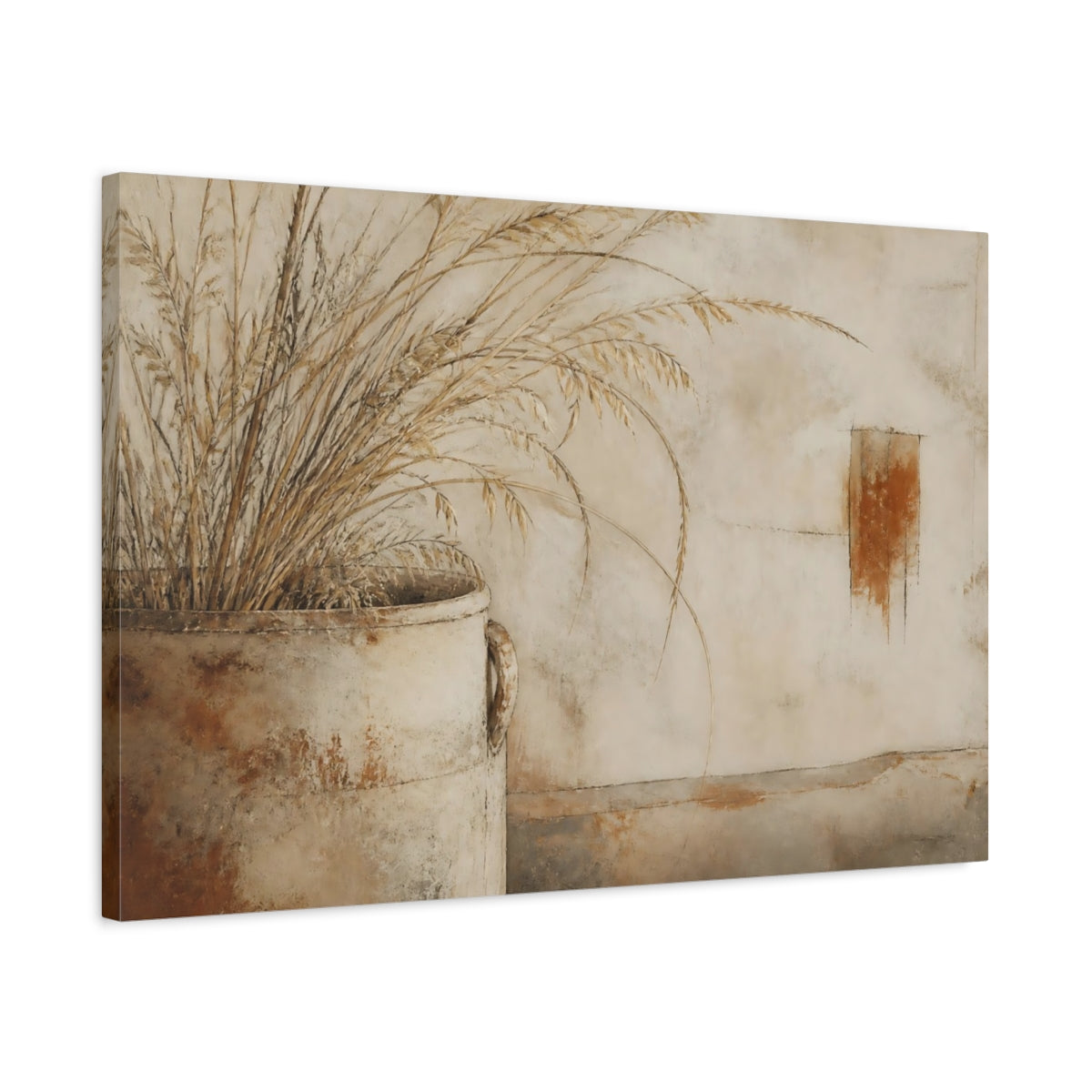 Side Mockup 2. Rustic Pot With Wheat shown as canvas print