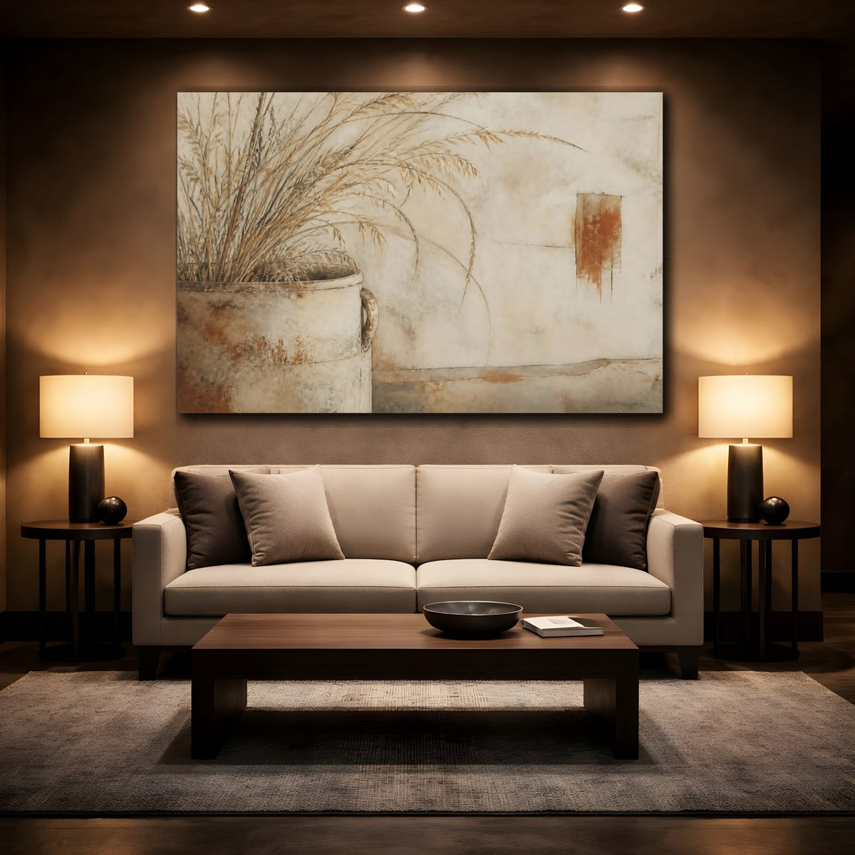 Mockup 2. Rustic Pot With Wheat shown as canvas print