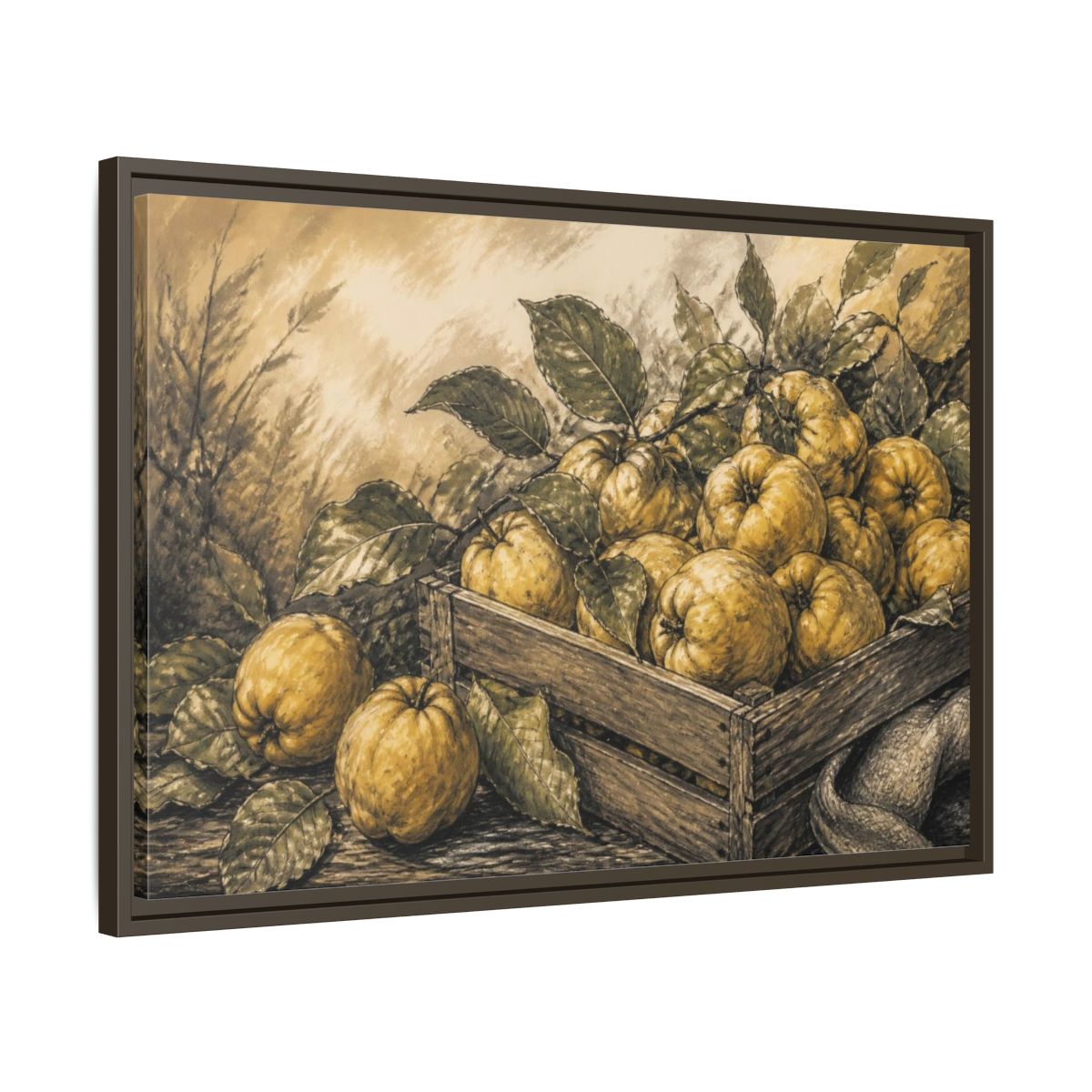 Side Mockup 11. Rustic Quince Harvest shown as framed canvas print