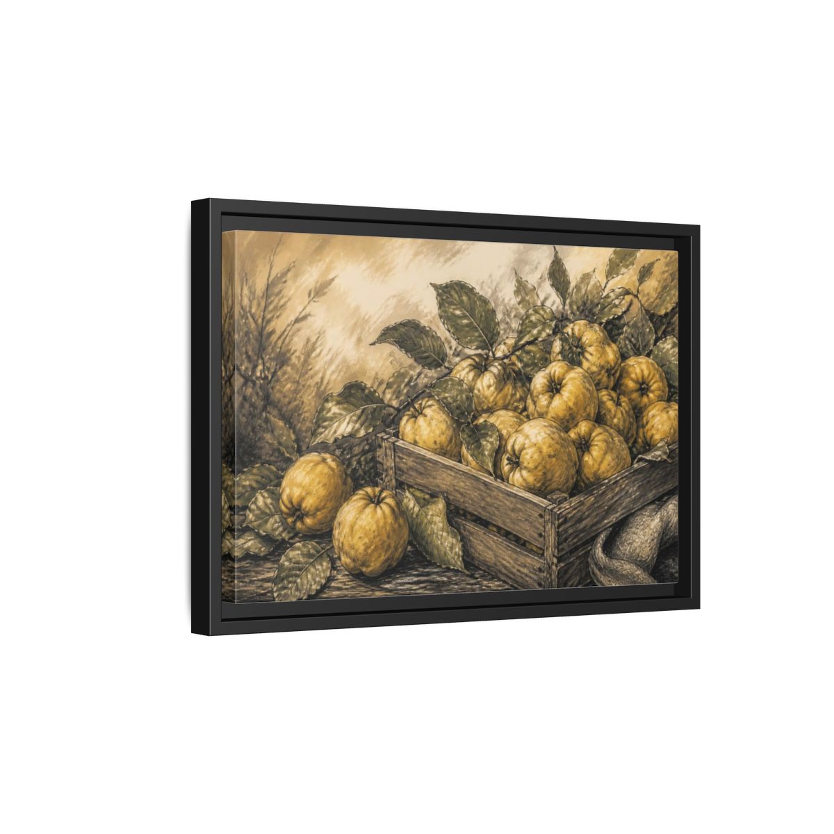 Side Mockup 6. Rustic Quince Harvest shown as framed canvas print