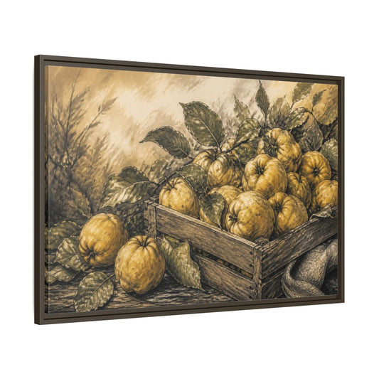 Main Mockup. Rustic Quince Harvest shown as framed canvas print