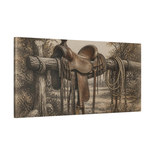 Main Mockup. Rustic Ranch Saddle shown as canvas print