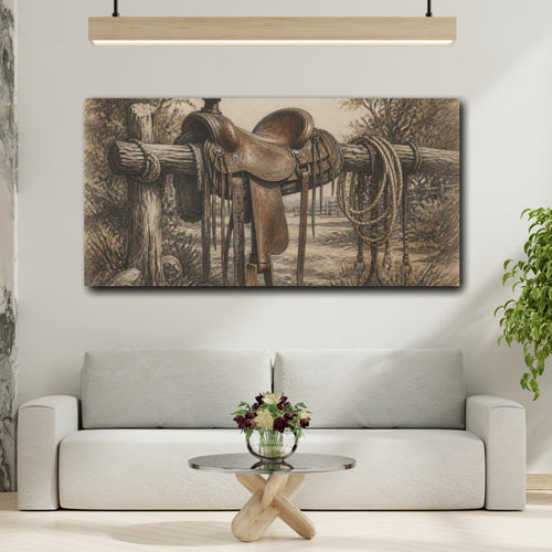 Mockup 2. Rustic Ranch Saddle shown as canvas print