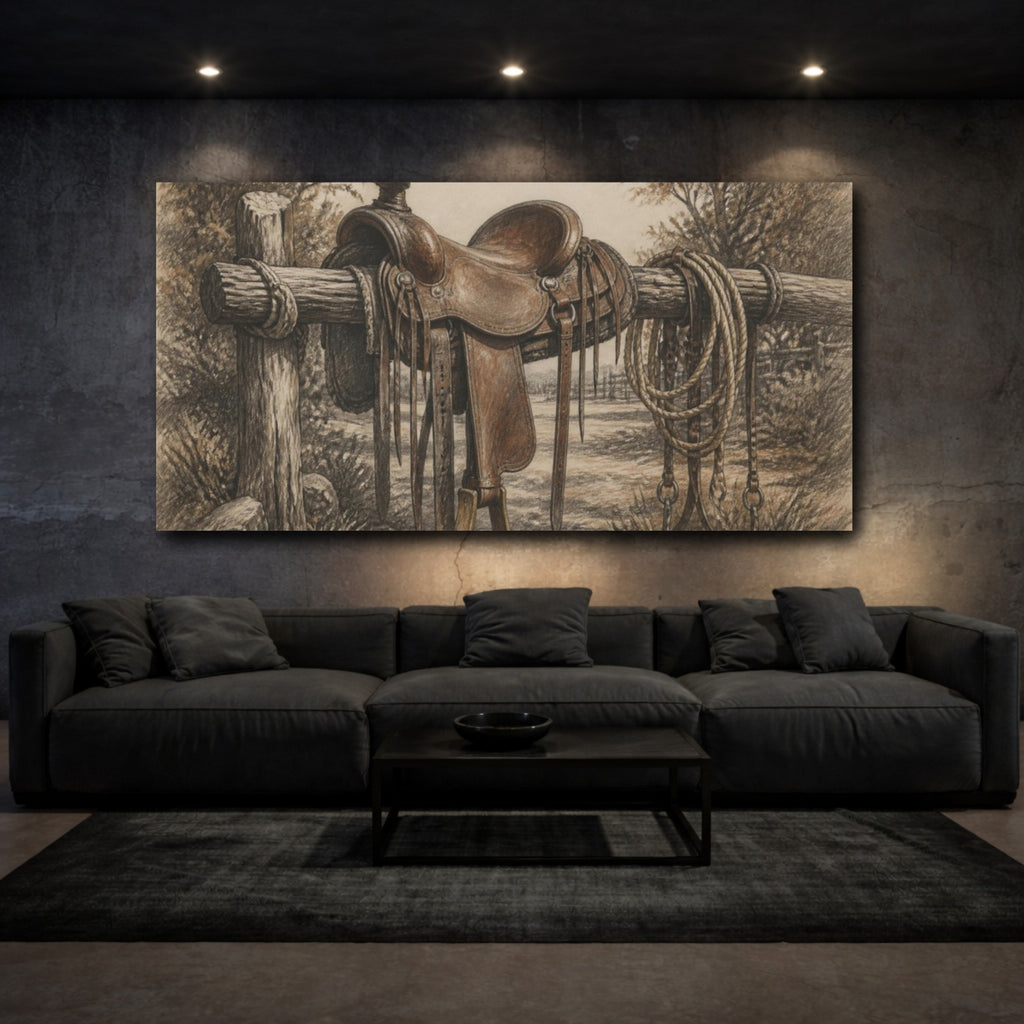 Mockup 3. Rustic Ranch Saddle shown as canvas print