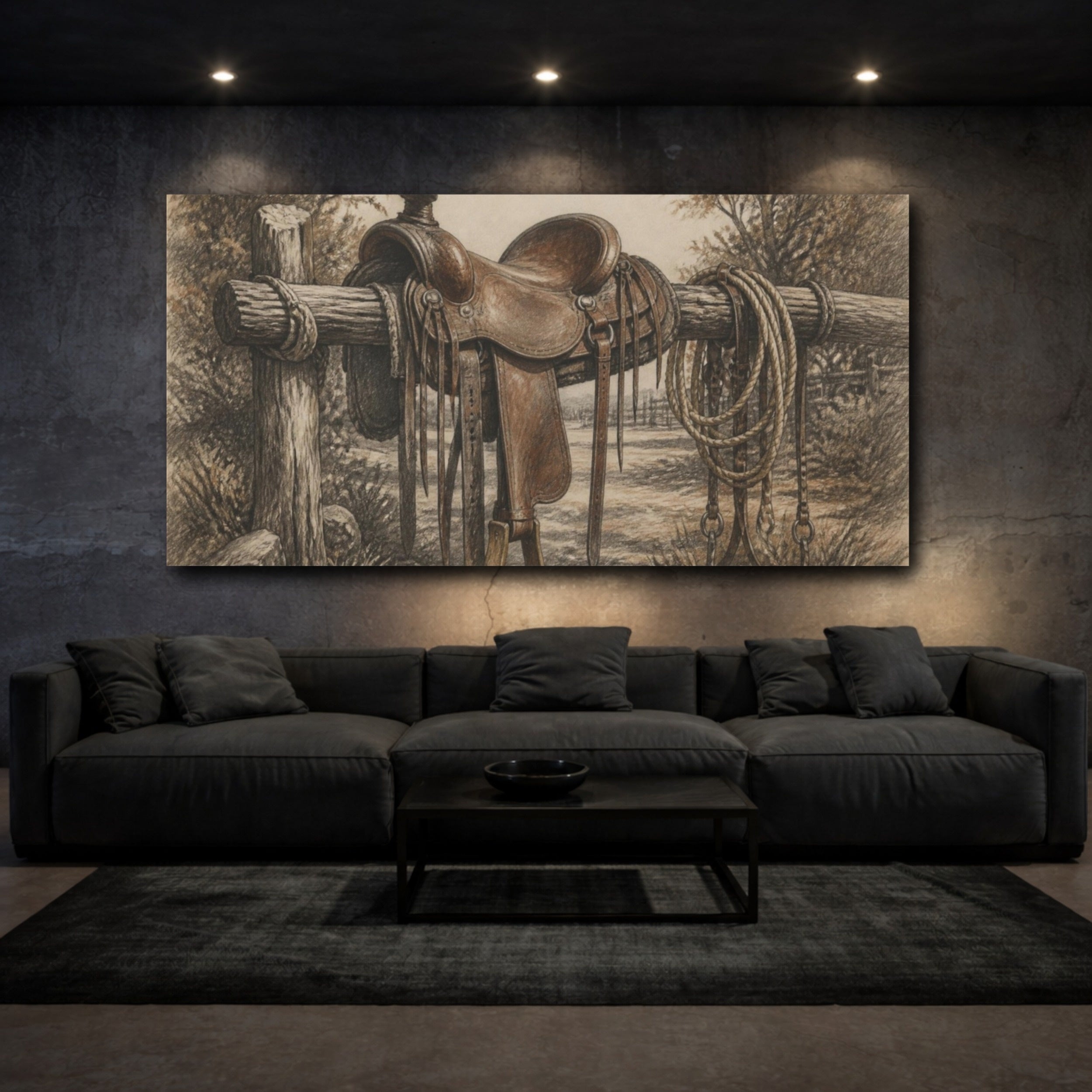 Mockup 3. Rustic Ranch Saddle shown as canvas print
