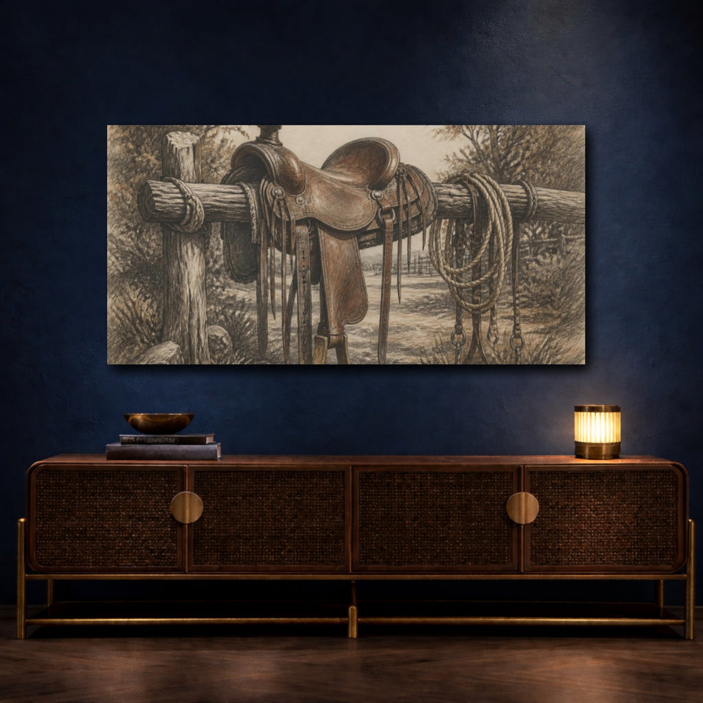 Mockup 4. Rustic Ranch Saddle shown as canvas print