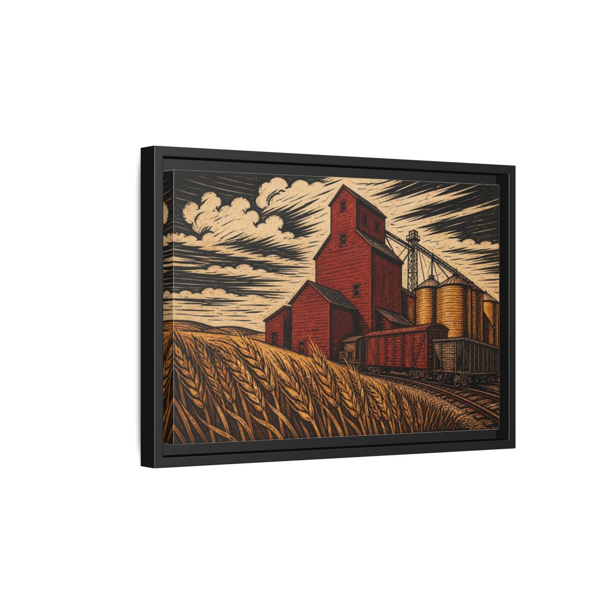 Side Mockup 6. Rustic Red Grain Elevator shown as framed canvas print