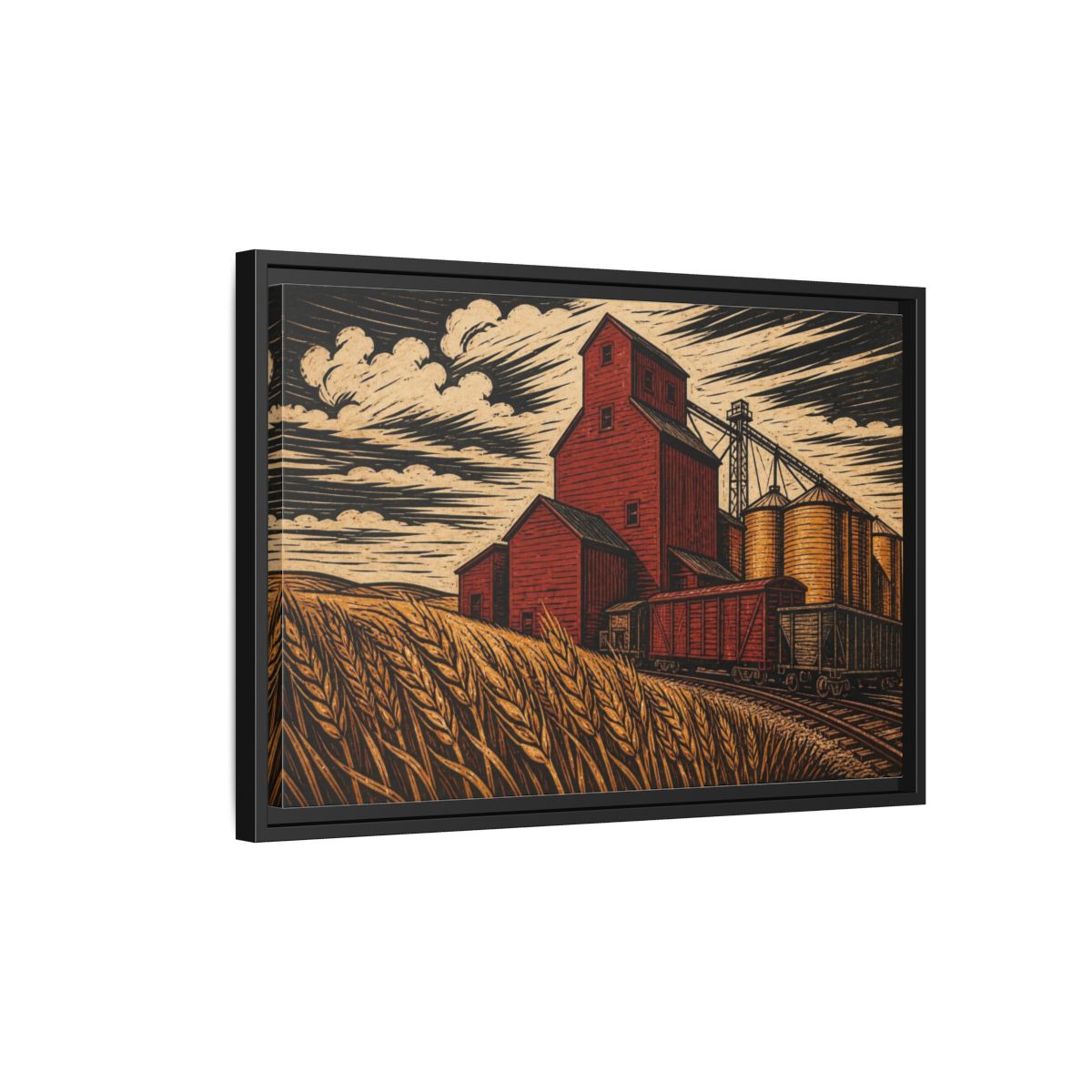 Side Mockup 3. Rustic Red Grain Elevator shown as framed canvas print