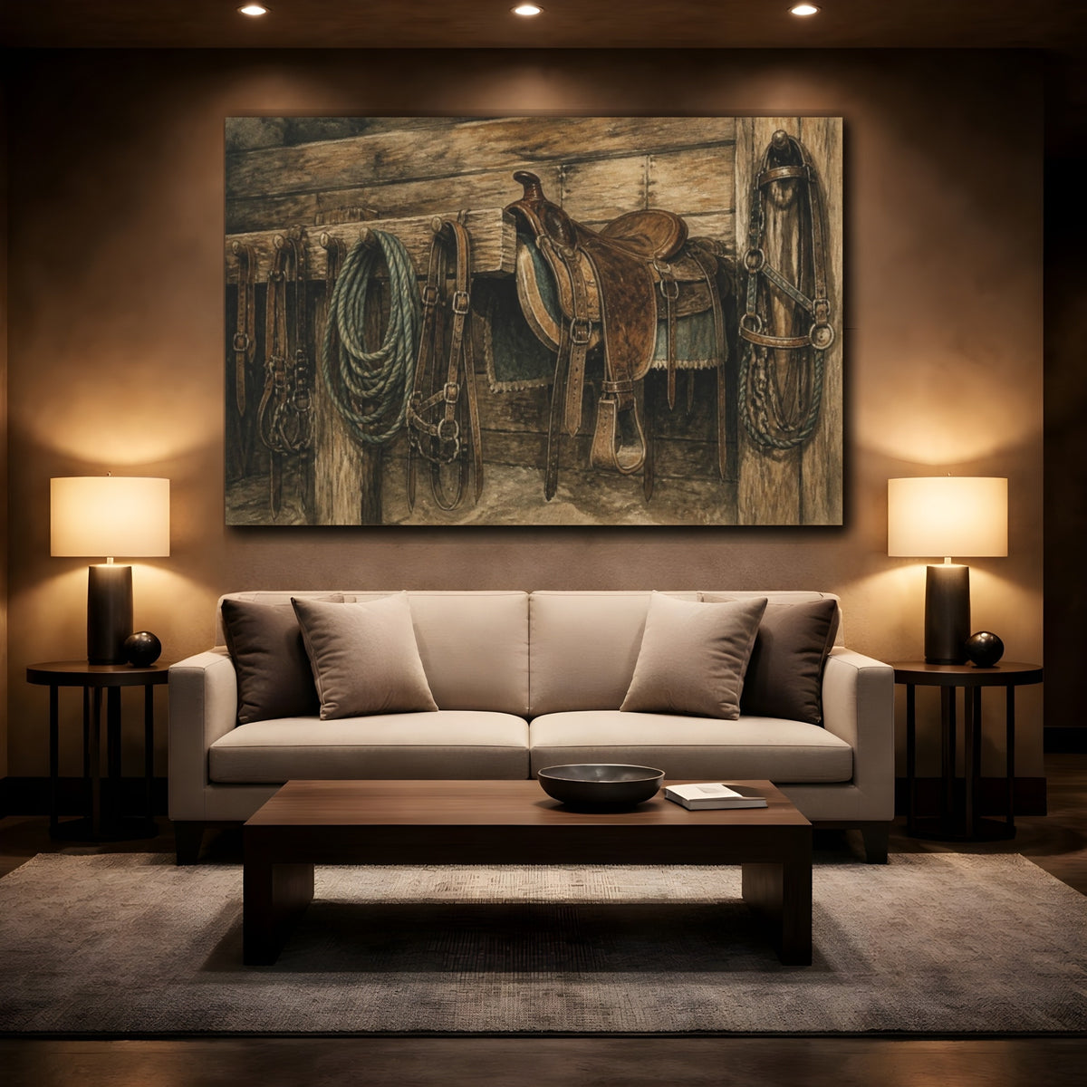 Mockup 2. Rustic Saddle And Ropes shown as canvas print