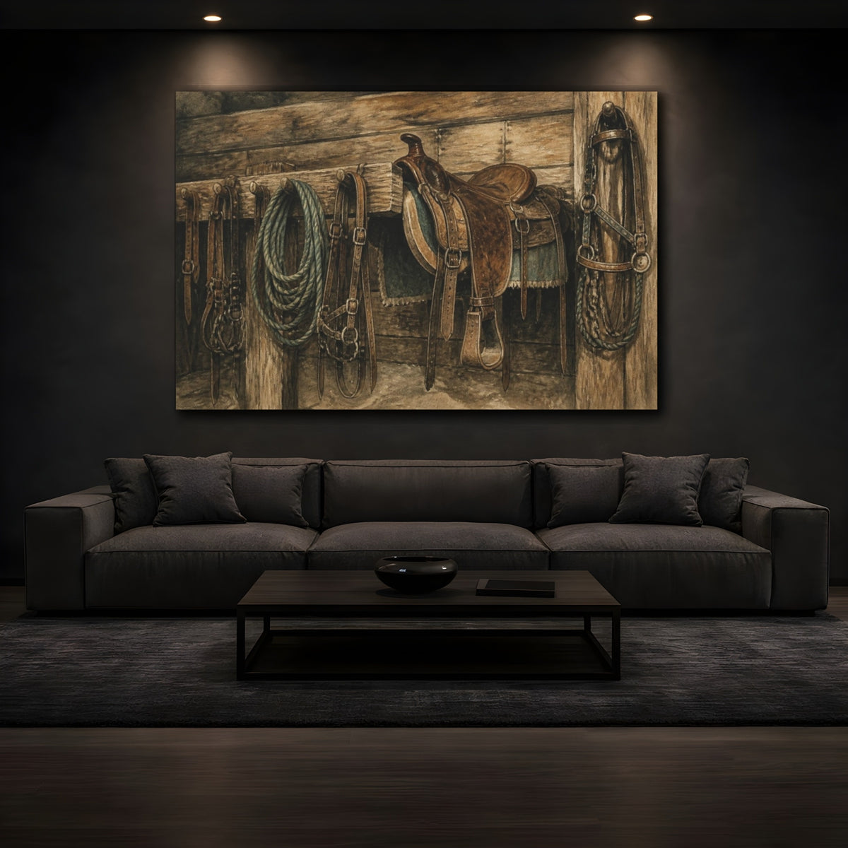 Mockup 3. Rustic Saddle And Ropes shown as canvas print