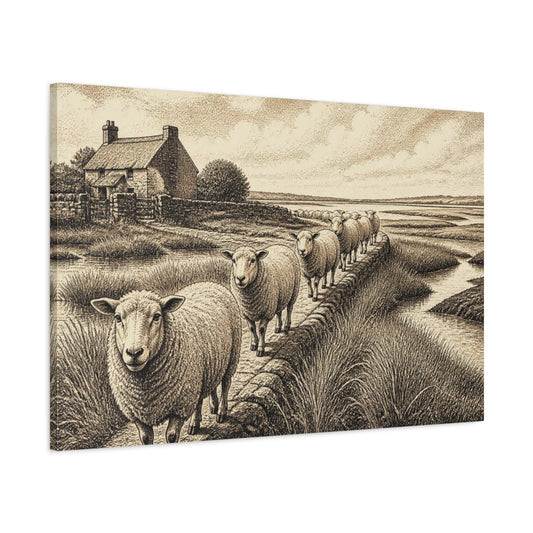 Main Mockup. Rustic Sheep Causeway shown as canvas print