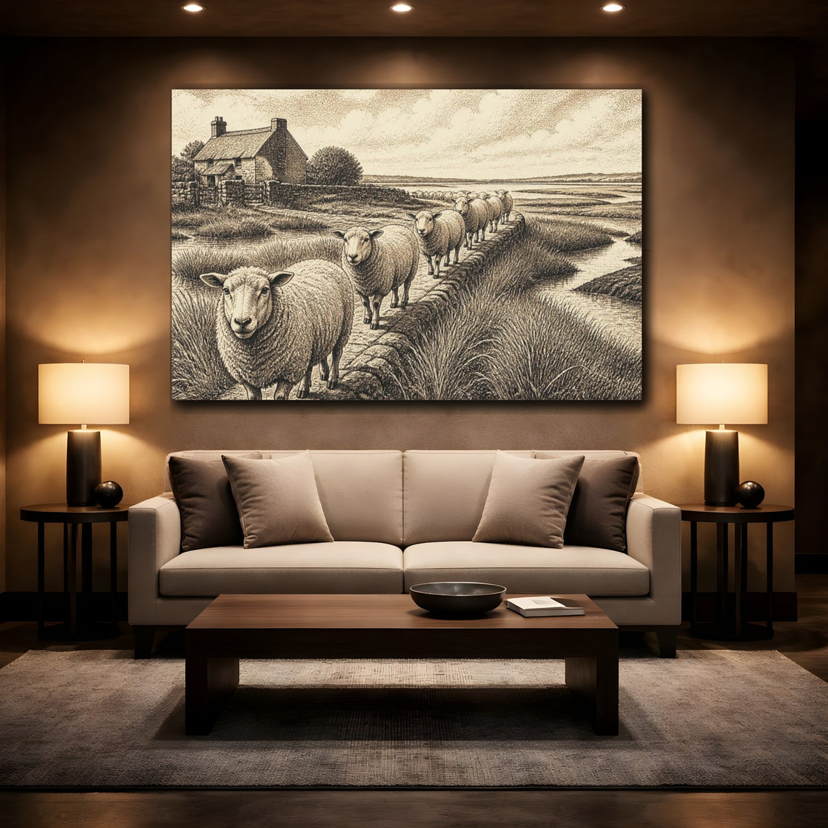 Mockup 2. Rustic Sheep Causeway shown as canvas print