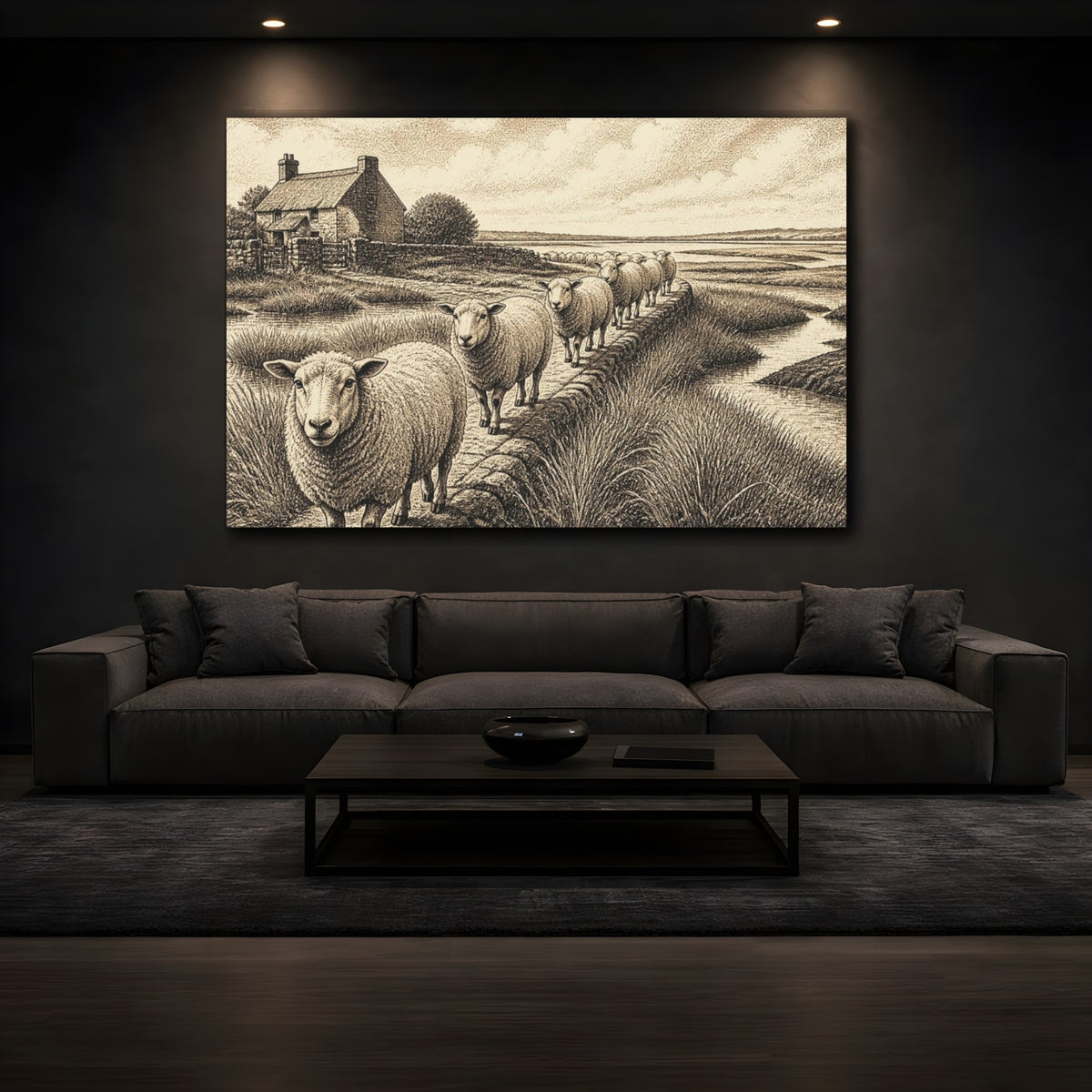 Mockup 3. Rustic Sheep Causeway shown as canvas print