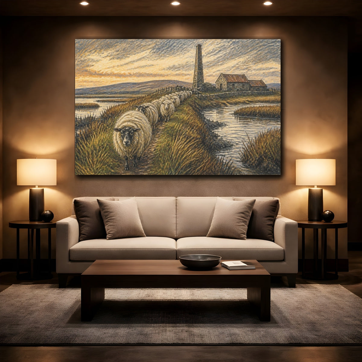 Mockup 2. Rustic Sheep On Causeway shown as canvas print