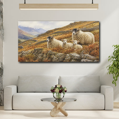 Mockup 2. Rustic Sheep On Hillside shown as canvas print