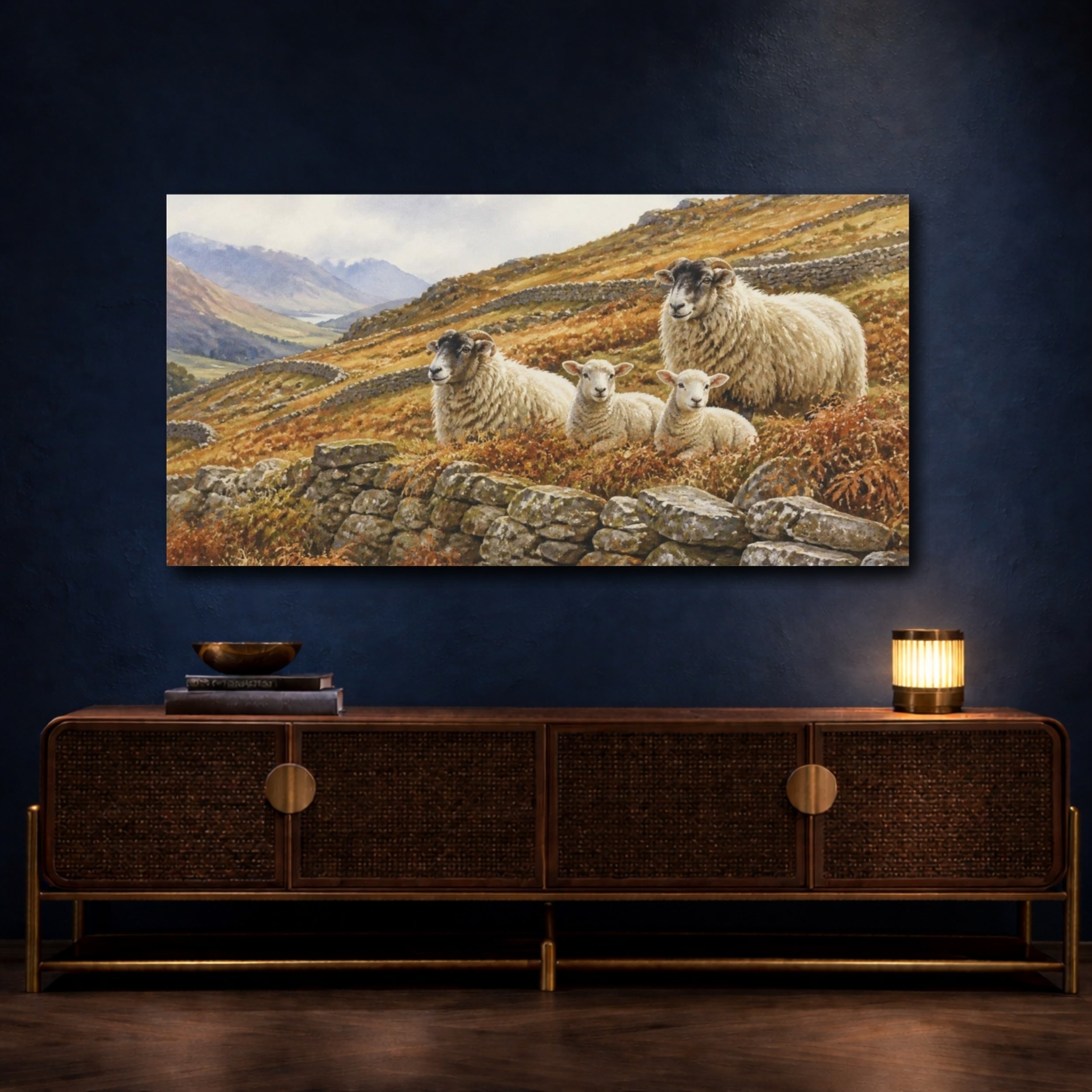 Mockup 4. Rustic Sheep On Hillside shown as canvas print