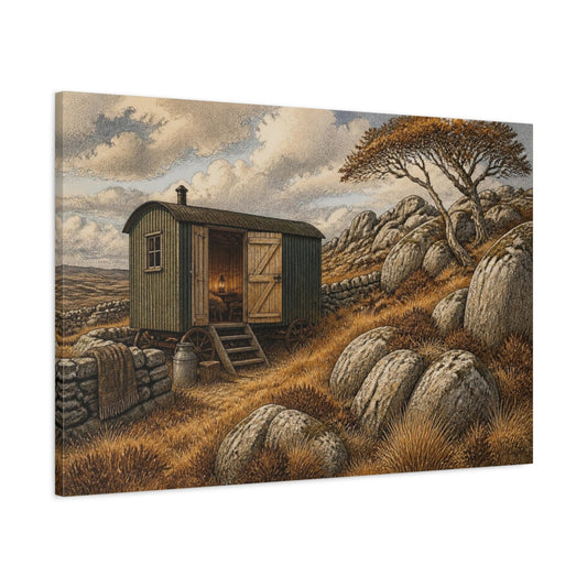 Main Mockup. Rustic Shepherd Hut Retreat shown as canvas print