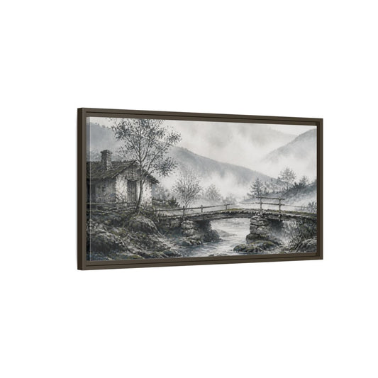 Main Mockup. Rustic Stone Bridge shown as framed canvas print