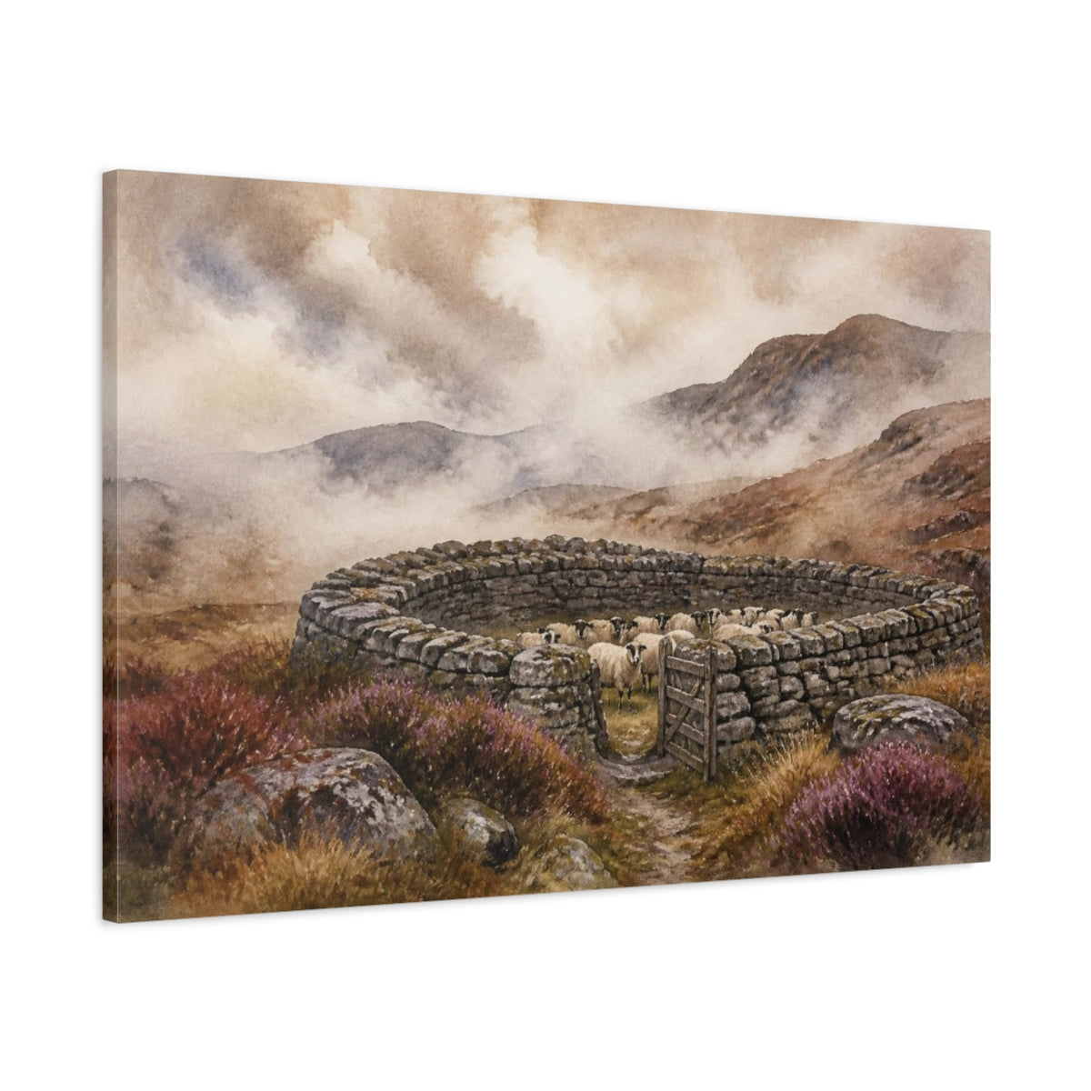 Main Mockup. Rustic Stone Sheepfold shown as canvas print