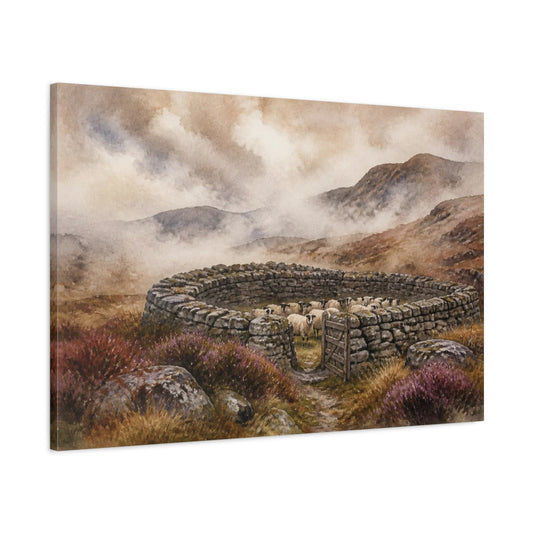 Main Mockup. Rustic Stone Sheepfold shown as canvas print