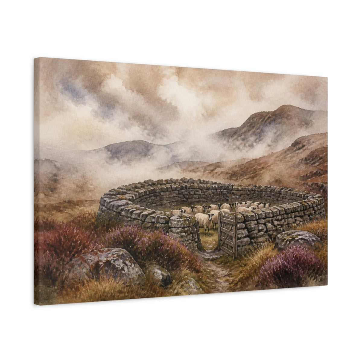Side Mockup 2. Rustic Stone Sheepfold shown as canvas print