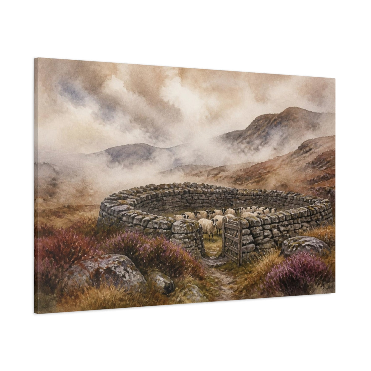 Side Mockup 1. Rustic Stone Sheepfold shown as canvas print