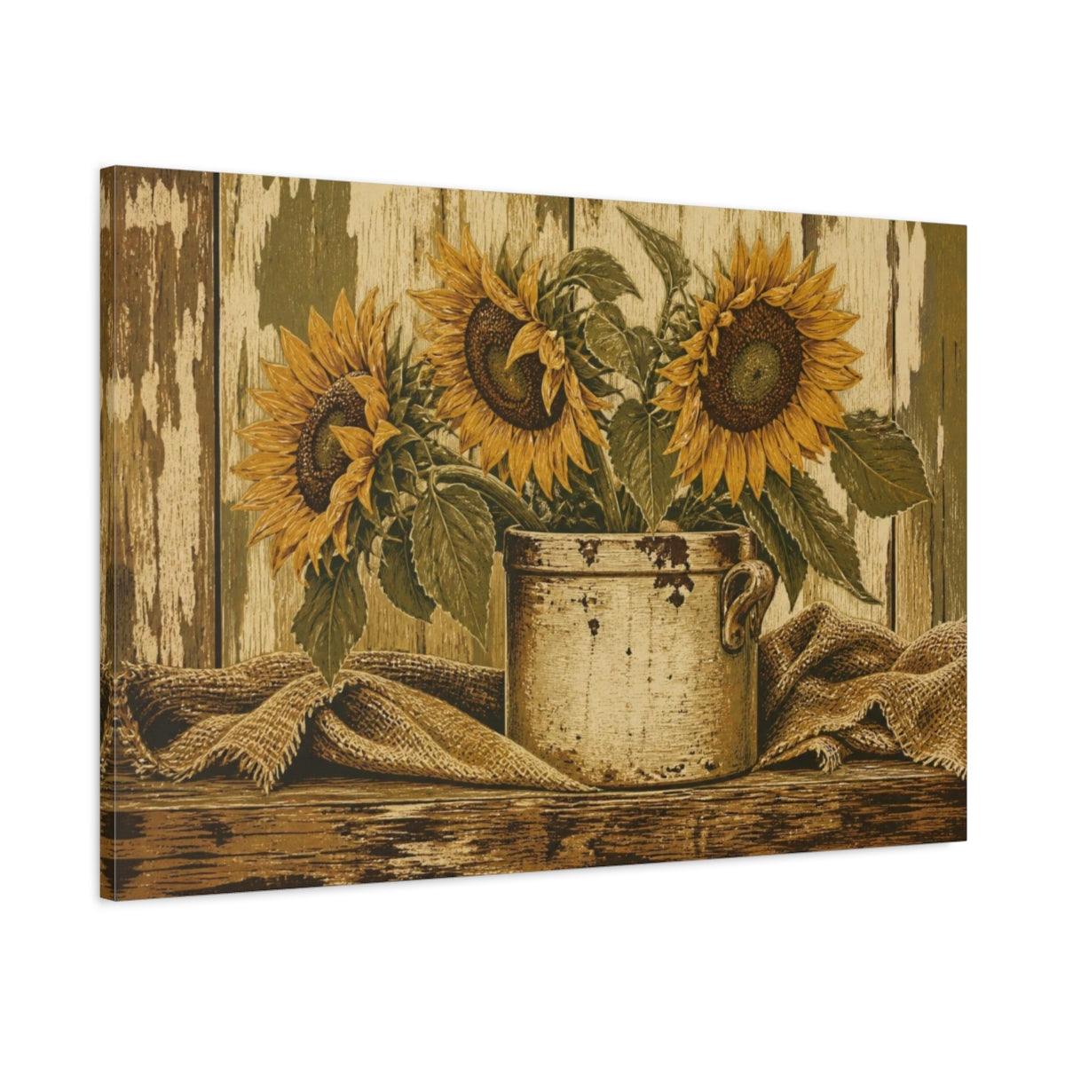 Main Mockup. Rustic Sunflower Crock shown as canvas print