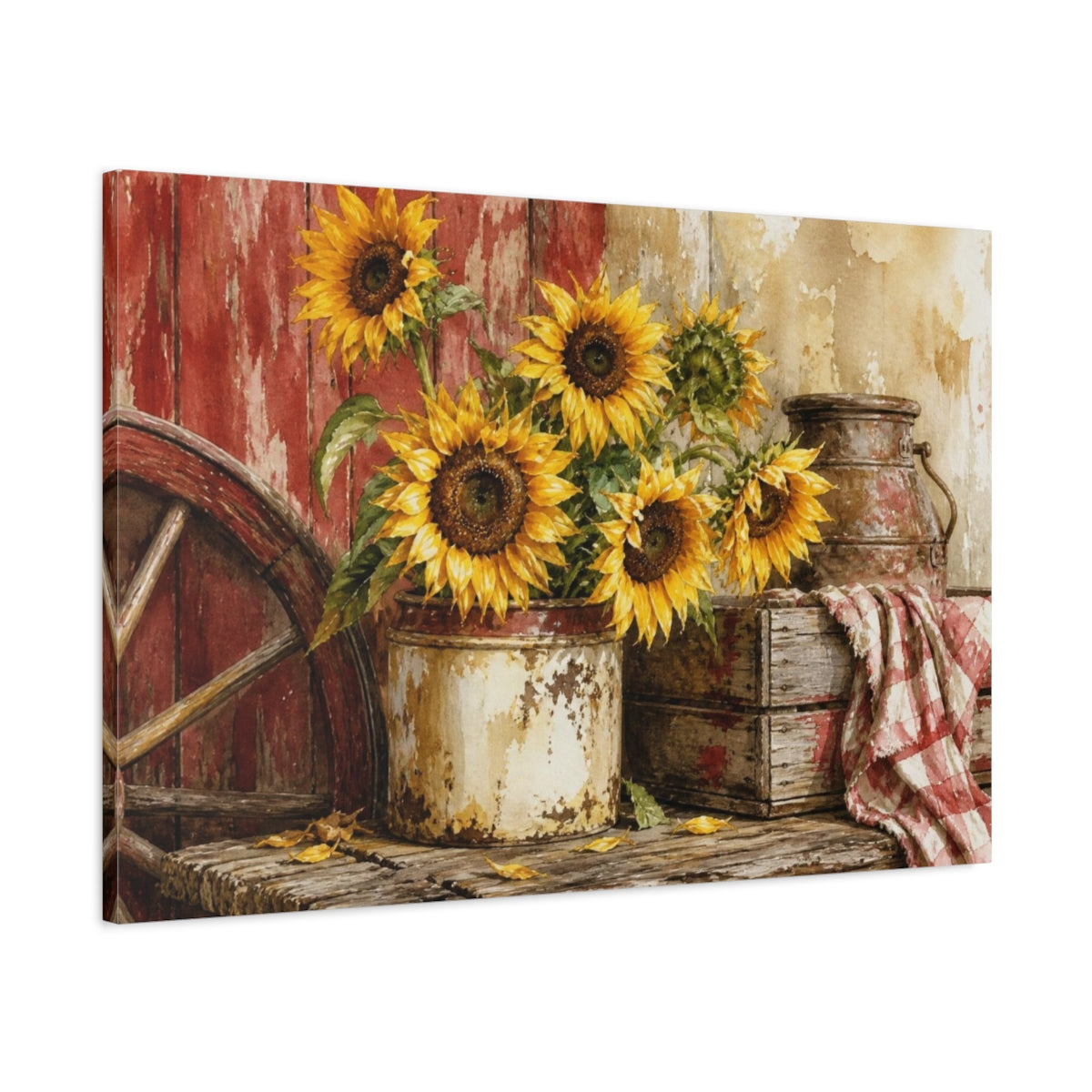 Main Mockup. Rustic Sunflower Crock shown as canvas print