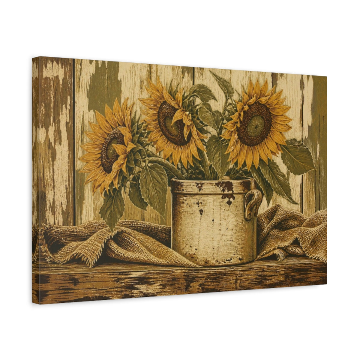 Side Mockup 3. Rustic Sunflower Crock shown as canvas print