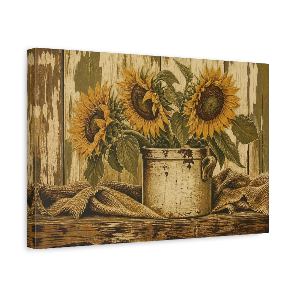 Side Mockup 4. Rustic Sunflower Crock shown as canvas print
