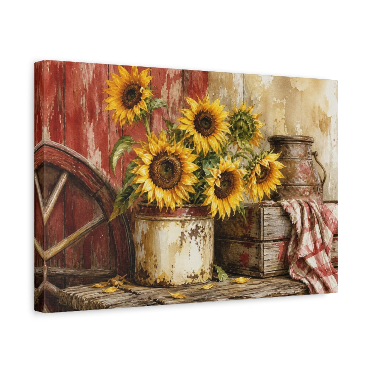 Side Mockup 4. Rustic Sunflower Crock shown as canvas print