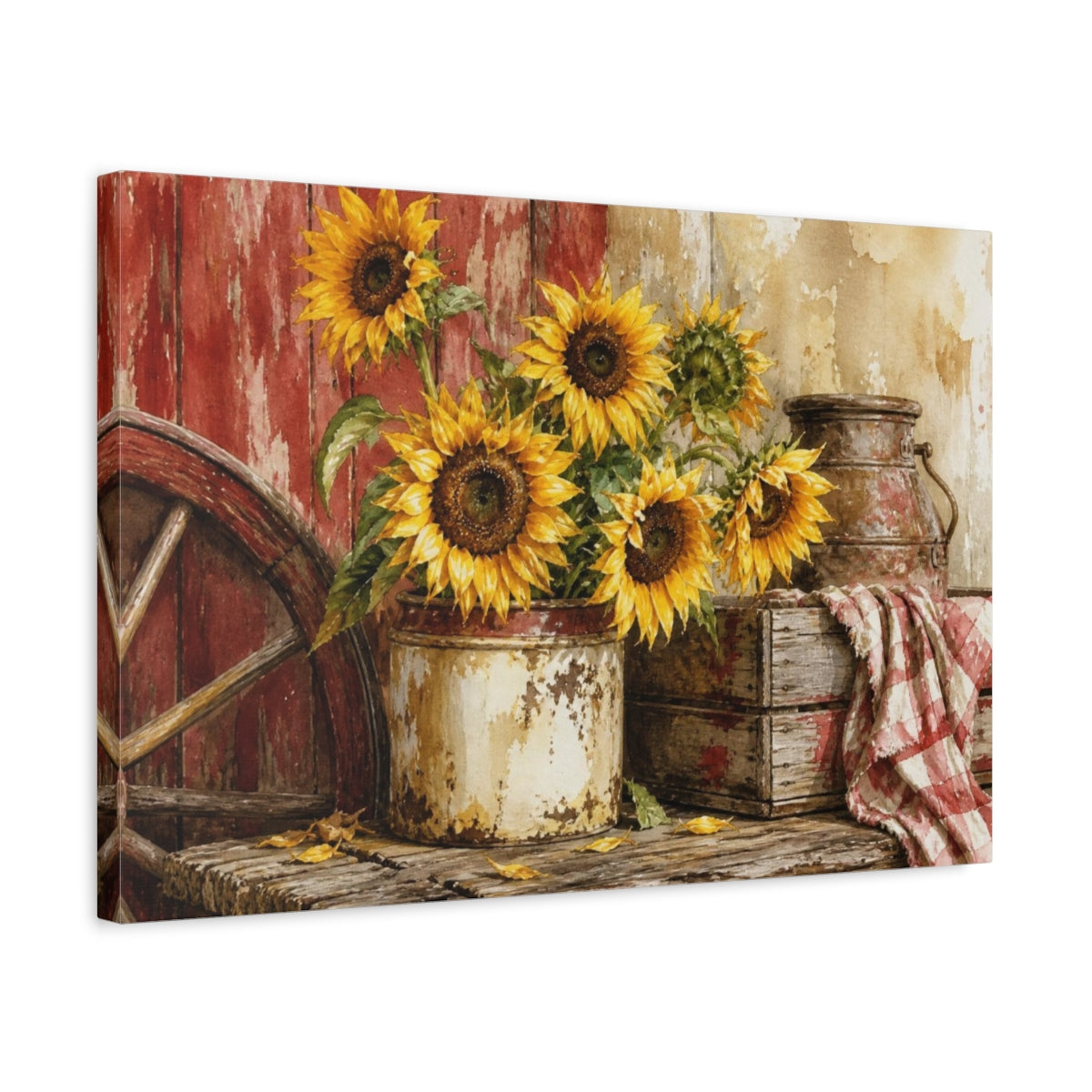 Side Mockup 3. Rustic Sunflower Crock shown as canvas print