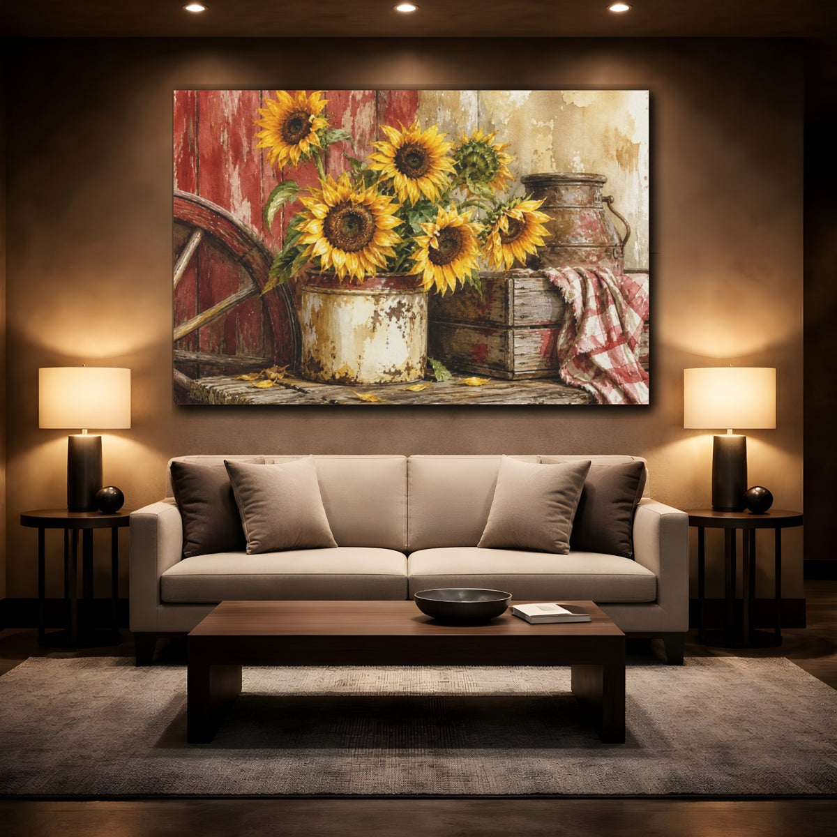 Mockup 2. Rustic Sunflower Crock shown as canvas print