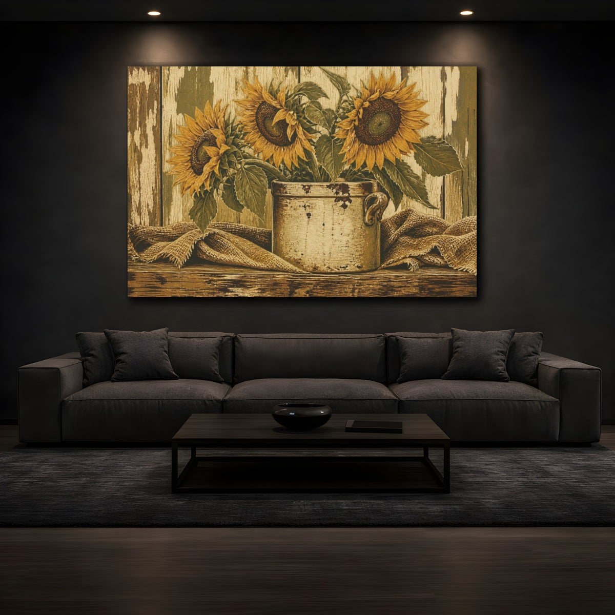 Mockup 3. Rustic Sunflower Crock shown as canvas print