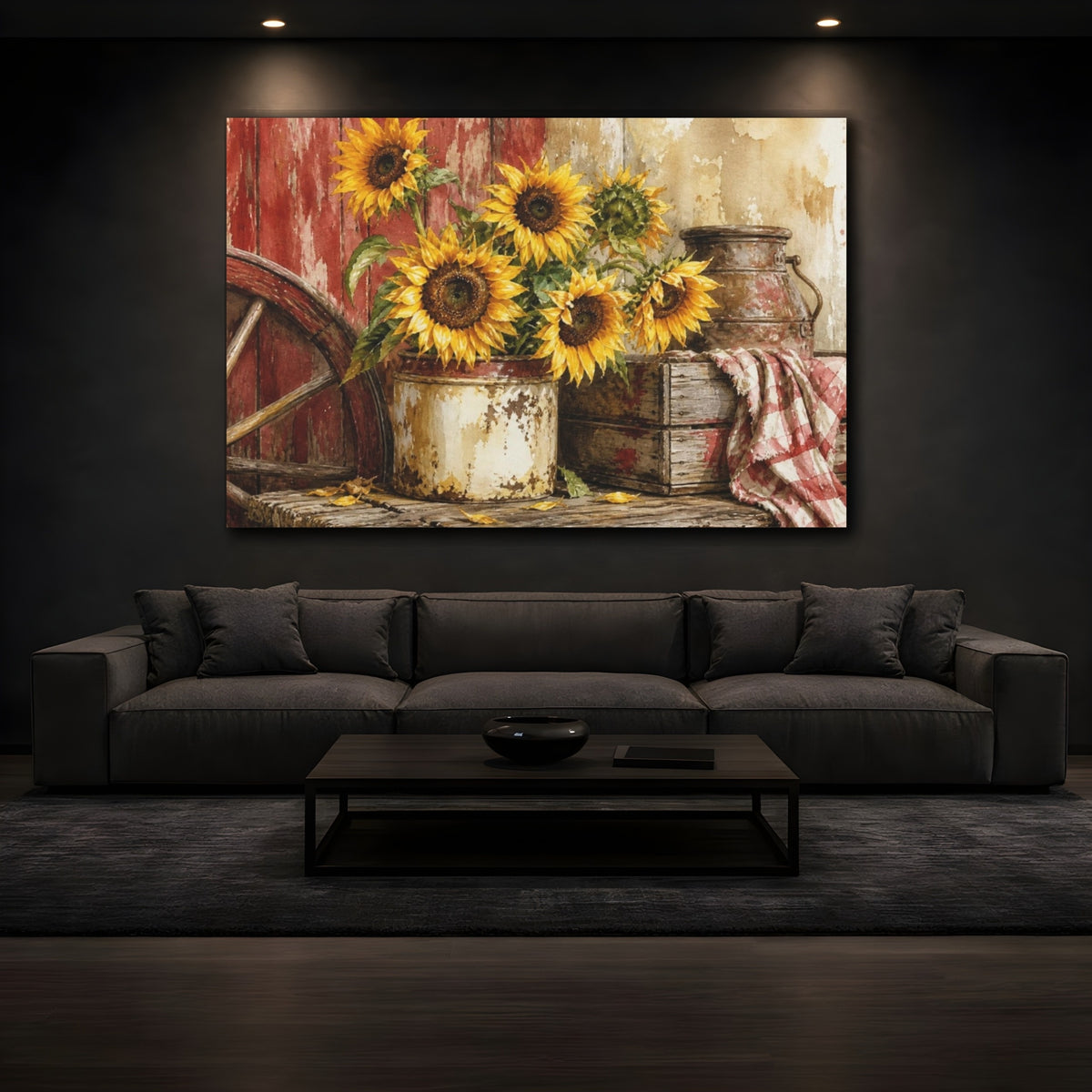 Mockup 3. Rustic Sunflower Crock shown as canvas print
