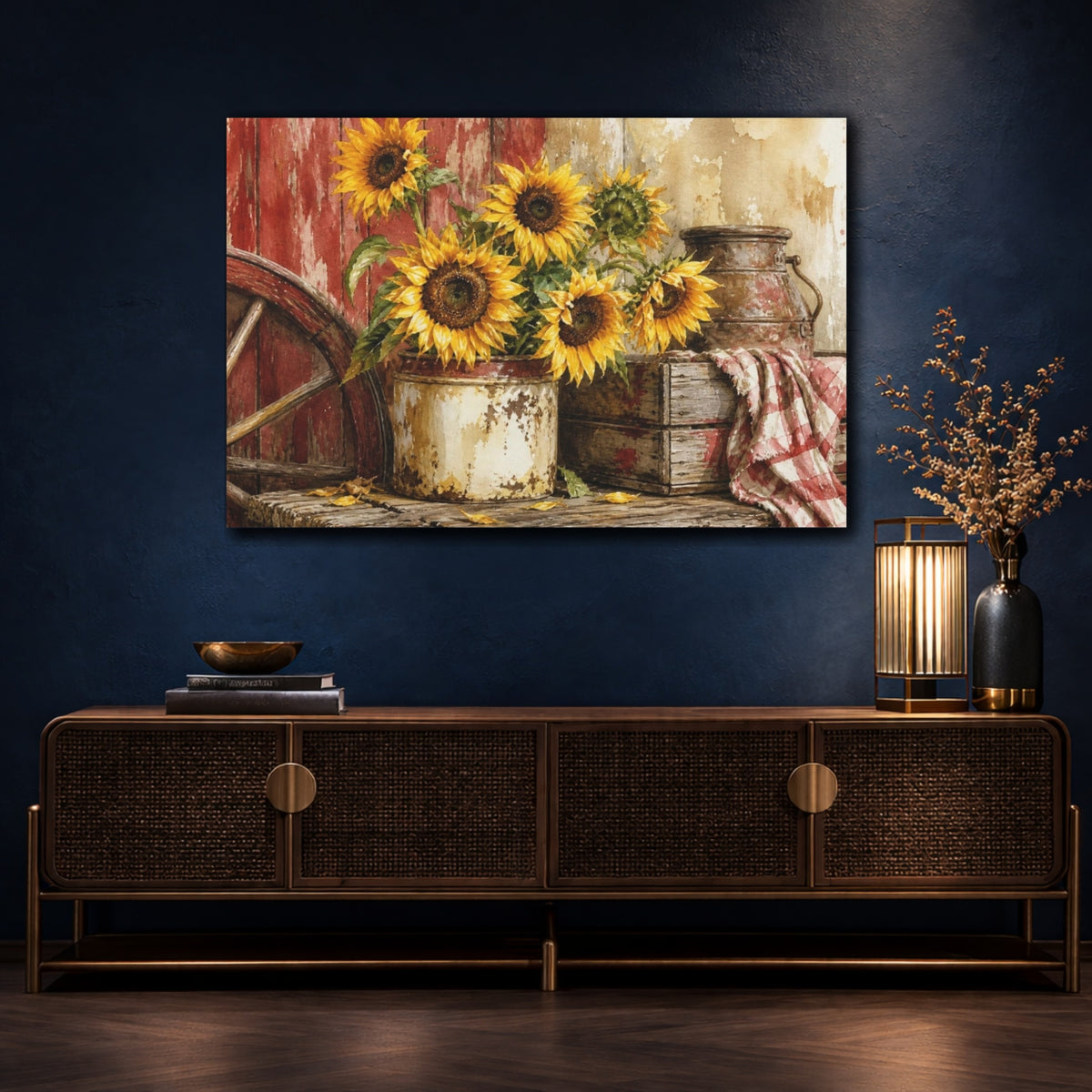 Mockup 4. Rustic Sunflower Crock shown as canvas print