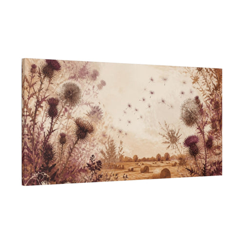 Main Mockup. Rustic Thistle Field shown as canvas print