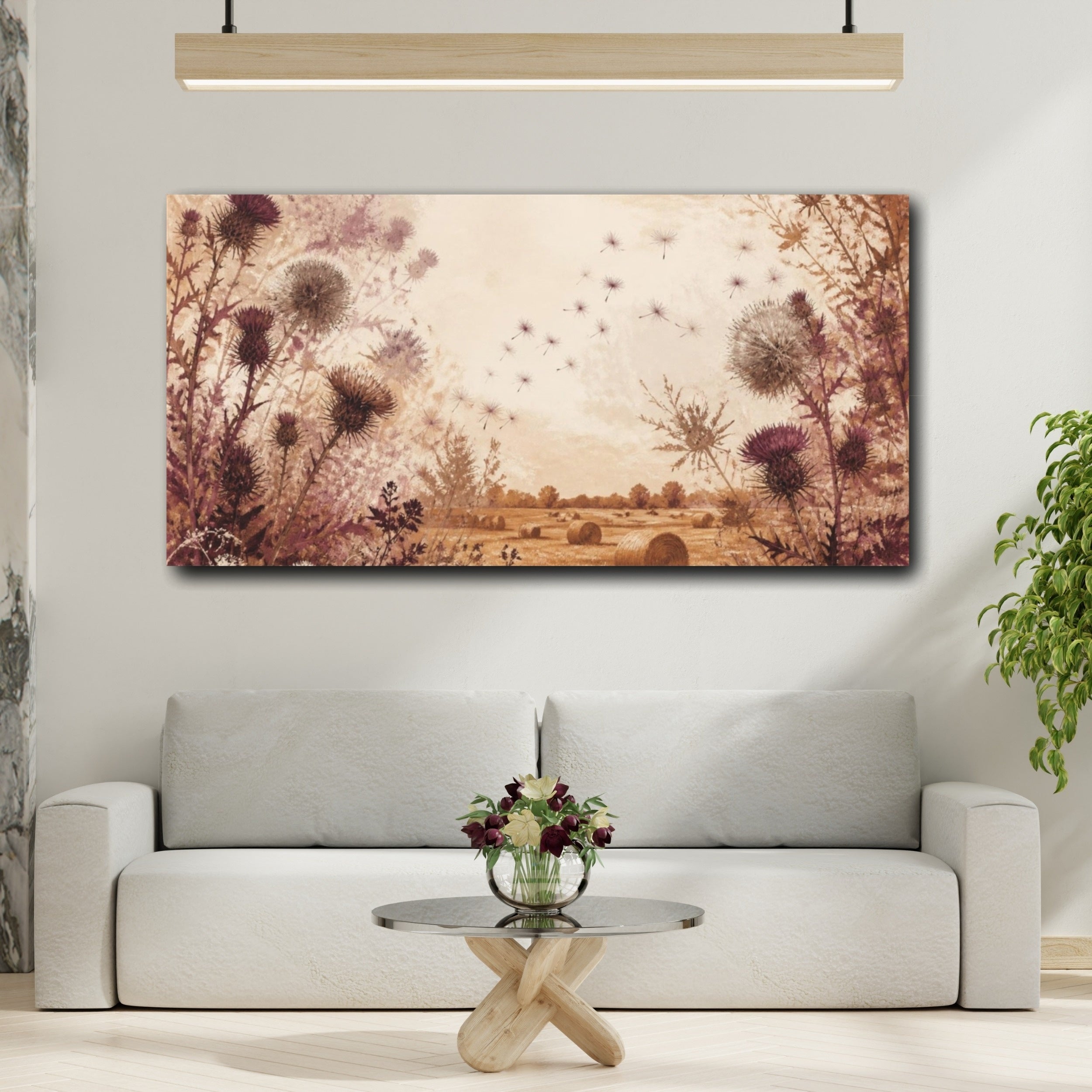 Mockup 2. Rustic Thistle Field shown as canvas print