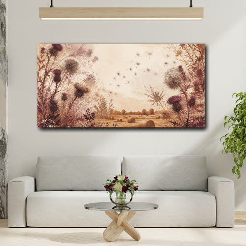 Mockup 2. Rustic Thistle Field shown as canvas print