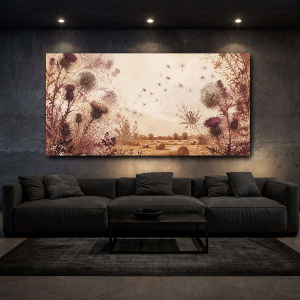 Mockup 3. Rustic Thistle Field shown as canvas print