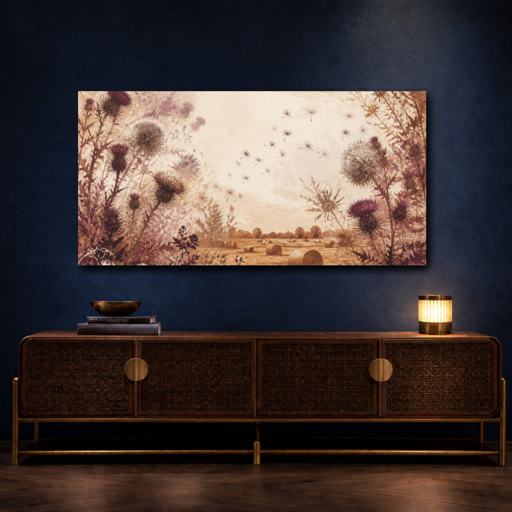Mockup 4. Rustic Thistle Field shown as canvas print