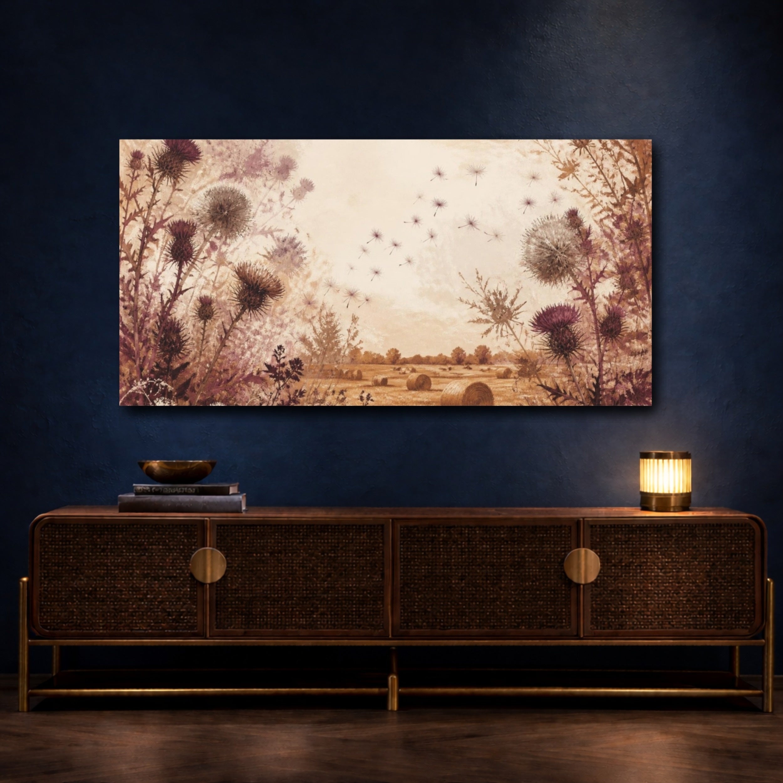 Mockup 4. Rustic Thistle Field shown as canvas print